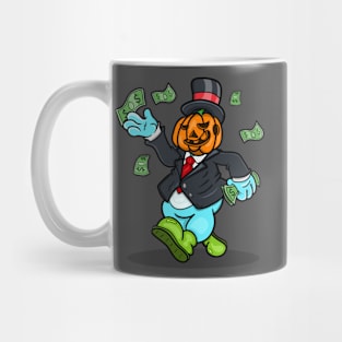 Rich Pumpkin Monster Throwing Money. Mug